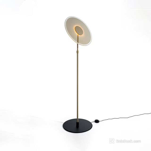 Modern Floor Lamp With Circular Shade Metal Pole And Black Base Minimalist Design 3d model 