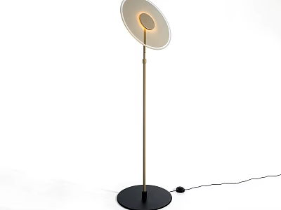 Modern Floor Lamp With Circular Shade Metal Pole And Black Base Minimalist Design 3d model