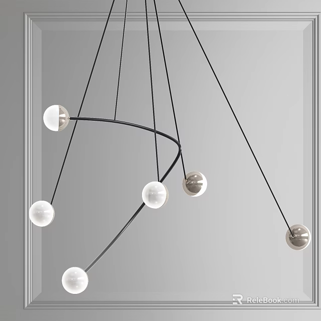 Modern Chandelier With Black Curved Frame And Multiple White Spherical Bulbs 3d model