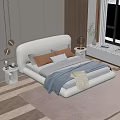 Cozy Modern Bedroom Interior With Plush Bed Hanging Lamps Wooden Accent Wall And Green Plant
