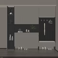 Modern White And Black Shoe Cabinet With Clothing Hanging Area Bench And Decorative Items