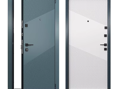 Modern Swing Doors With Dark Green and White Textured Surfaces Black Frames and Handles 3d model