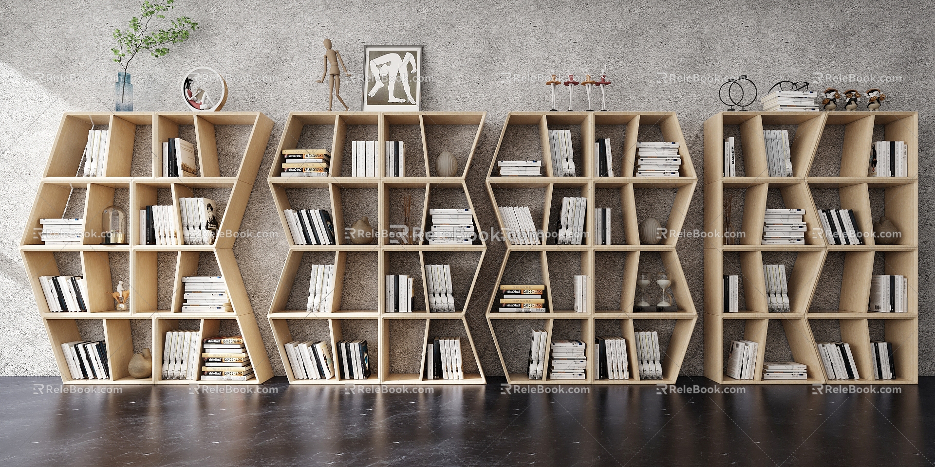 Modern bookcase solid wood shopping mall display sales bookstore special-shaped combination bookshelf 3d model