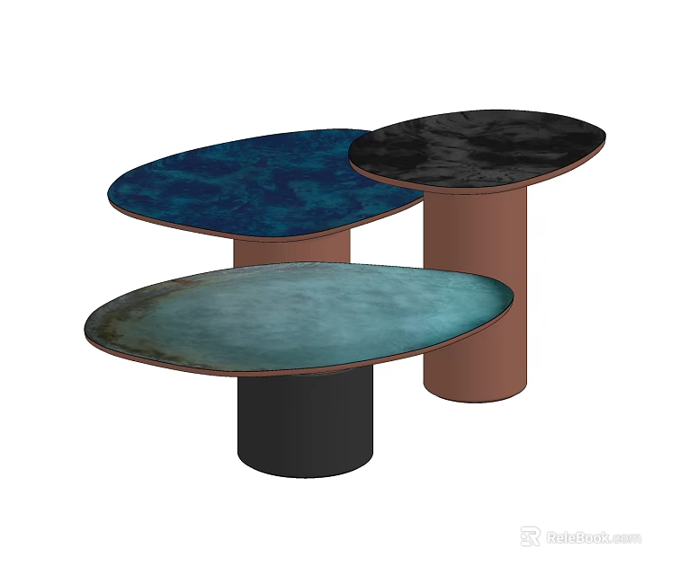 Modern Coffee Tables With Three Different Colored Tabletops And Cylindrical Bases 3d model