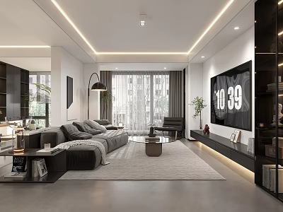 Modern Living and Dining Room Interior Design With Sofa Coffee Table TV and Plants 3d model
