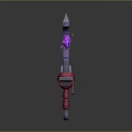 Crystal Axe Weapon With Purple Glowing Core And Red Strap Handle