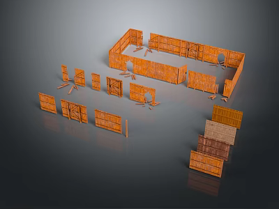Wooden Fence Components With Various Designs And Assembly Parts For Outdoor Projects 3d model