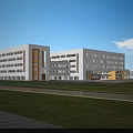 Modern School Building With Glass Curtain Walls And Landscaped Front Area