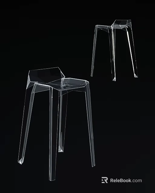 Transparent Modern Bar Stool Set With Slender Legs And Minimalist Style 3d model 