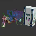 Blue Three Wheeled Motorcycle Charging at Electric Charging Station