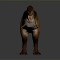 Realistic Dinosaur Figure With Brown Yellow Skin Red Horns Open Mouth Standing On Gray Background