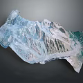 3D Mountainous Terrain Model Featuring Snow Covered Peaks Glacier And Green Valleys