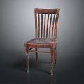 Vintage Wooden Slat Back Dining Chair With Worn Seat And Rustic Finish