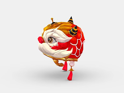 Traditional Chinese Lion Dance Head With Red Gold Ornate Patterns And Hanging Tassels 3d model