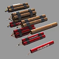 Brown and Red Dynamite Bundles with Black Straps and Fuses on Gray Background