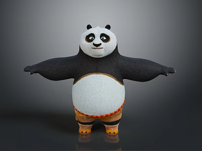 Cartoon Panda Character With Black White Fur Standing Arms Outstretched Decorative Pants 3d model
