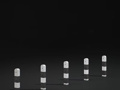 White Roadside Traffic Bollards With Black Stripes Arranged In A Line With Reflections 3d model