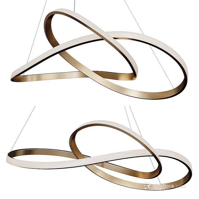 Modern Sleek Chandelier Featuring Intertwined Gold And White Circular Rings Design 3d model 
