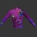 Vibrant Purple Cycling Jersey With Colorful Bird Pattern And Long Sleeves