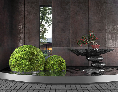 Modern landscape sketch moss interior landscape 3d model