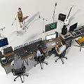 Professional Recording Studio Office Desk With Computers Mixing Console And Musical Instruments