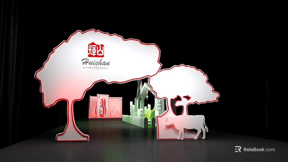 Duihuo Asia Event Entrance With Tree Shaped Structure And Cow Decoration Illuminated 3d model 
