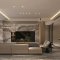 Modern Living and Dining Room Interior With Beige Sofa Brown Accent Chair And Floor Lamp