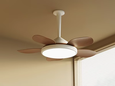 Modern Ceiling Fan With Light White Body And Wooden Blades For Home Interior 3d model