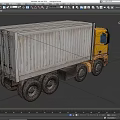 Yellow Cargo Truck With White Container Body And Multiple Wheels 3d model