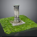 Vintage Stone Pillar Outdoor Scene With Green Grass And Square Base