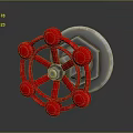 Red Metal Wheel Shaped Object With Circular Knobs And Reflective Surface 3d model