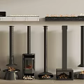 Various Black Fireplace Designs With Chimneys And Wood Logs For Interior