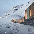 Modern Scattered Layout Hotel Buildings Under Starry Sky Milky Way Mountain Backdrop With Roof Lights