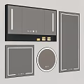 Modern Bathroom Mirrors With LED Lighting Round And Rectangular Designs In Interior 3d model