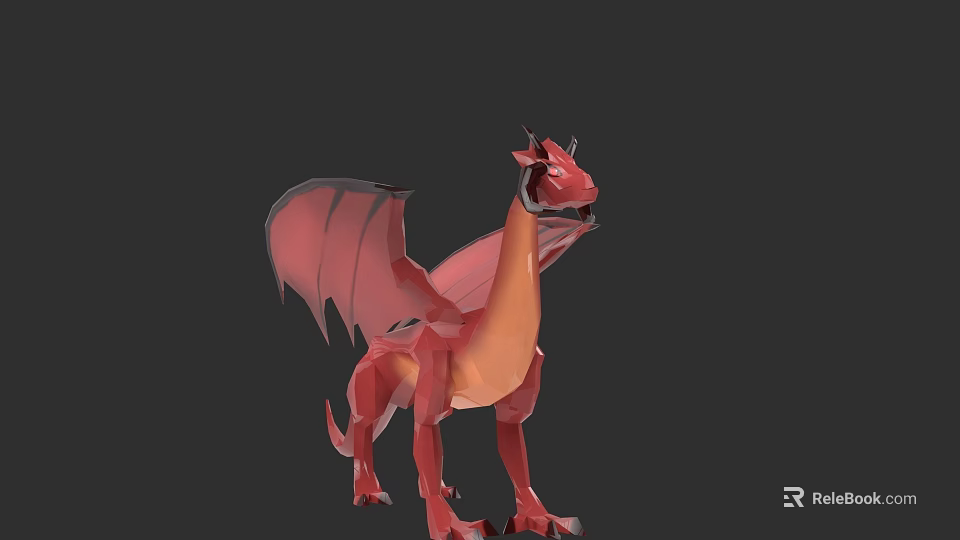 Red Mythical Reptile Dragon With Large Wings And Scaly Body In Fantasy Design 3d model 