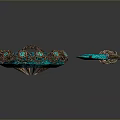 Fantasy Blue Glowing Weapon Set With Golden Decorations Chains And Spikes