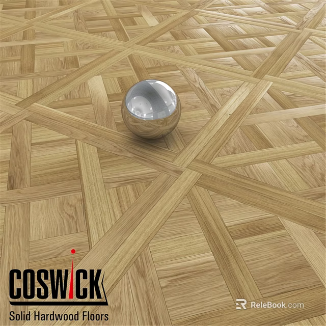 Wooden Parquet Floor With Geometric Pattern And Silver Sphere Decoration 3d model 