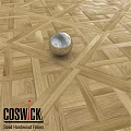 Wooden Parquet Floor With Geometric Pattern And Silver Sphere Decoration