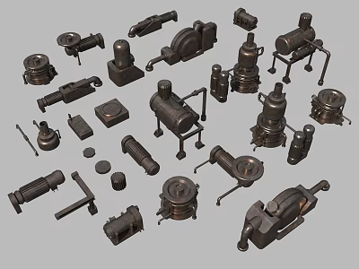 Assorted Black Metal Mechanical Parts With Various Shapes And Industrial Components 3d model