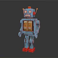 Vintage Blue Toy Robot With Red Ears Eyes Feet And Chest Display Panels