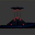Futuristic Pink And Black Floating Device With Blue Circular Base And Three Red Pillars