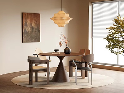 Modern Dining Table Set With Chairs Pendant Light And Decorative Art 3d model