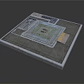3D Industrial Scene Component With Square Platform Metal Surface And Central Vent Structure