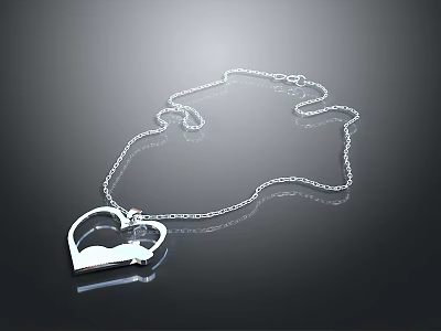 Shiny Silver Heart Shaped Pendant Necklace With Smooth Surface And Dark Background 3d model