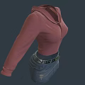 Pink Hoodie With Zipper Front And Blue Distressed Denim Skirt Fashion Look