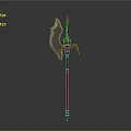 Ornate Battle Axe with Spear Tip Long Handle and Red Accent Design