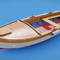 Wooden Boat Displaying Wooden Deck Red Seats White Hull And Fine Details