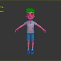 Animated 3D Boy Character In Pink Polo Shirt And Blue Shorts Standing With Arms Open