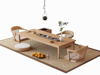 Japanese Tea Table and Chair Tatami Tea Table and Chair Combination 3d model