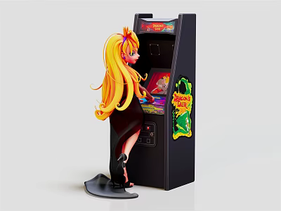 Vintage Arcade Entertainment Appliance With Blonde Female Figurine And Colorful Game Screen 3d model